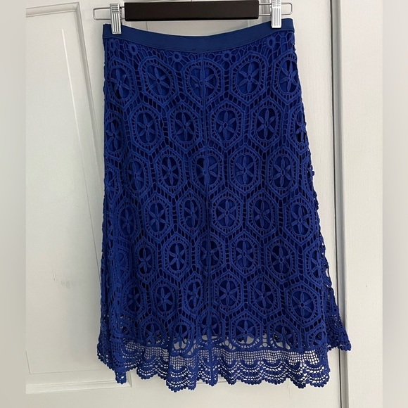 ELLA Moss Anthropologie High low Crochet Lace Electric Blue Skirt S Grannycore - Picture 4 of 13